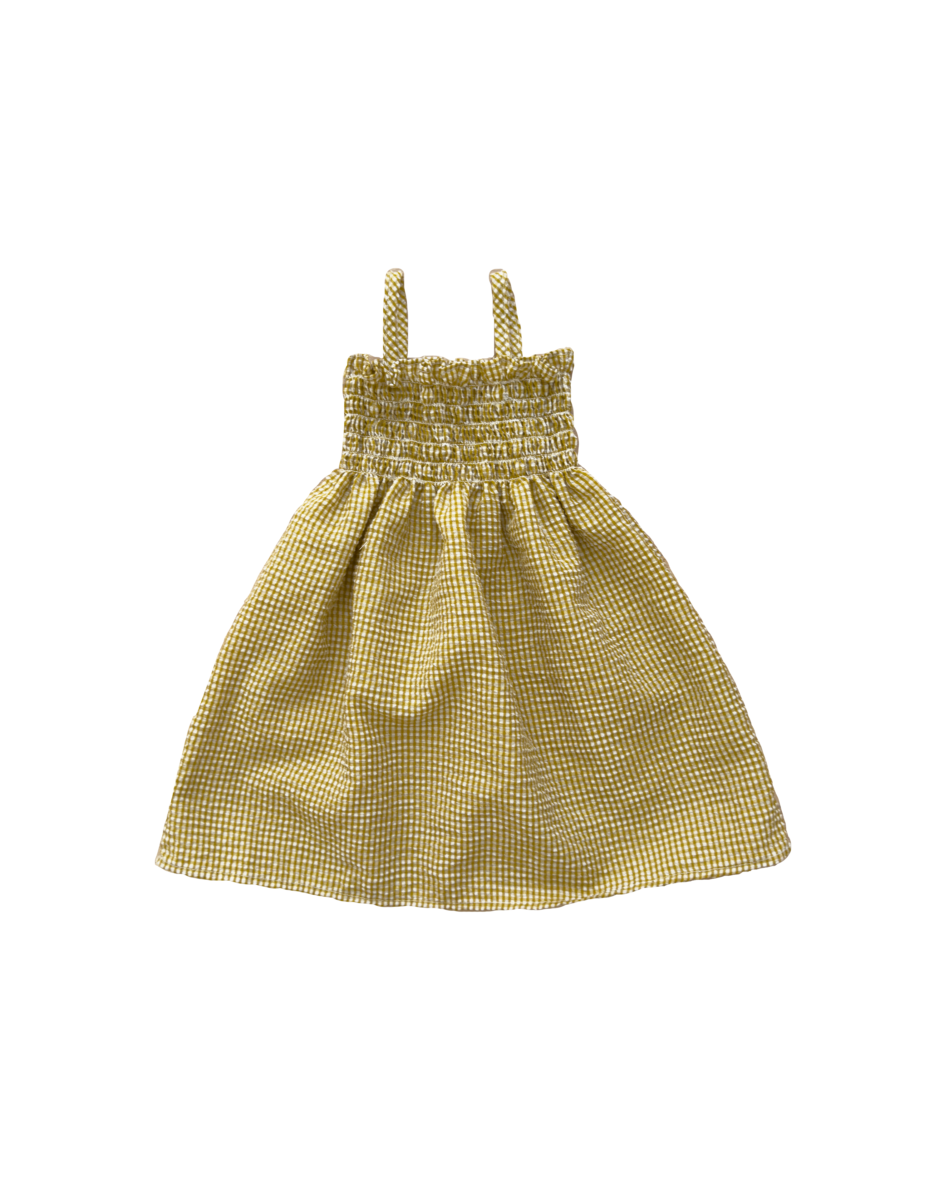 Smocked Gingham Dress in Yellow